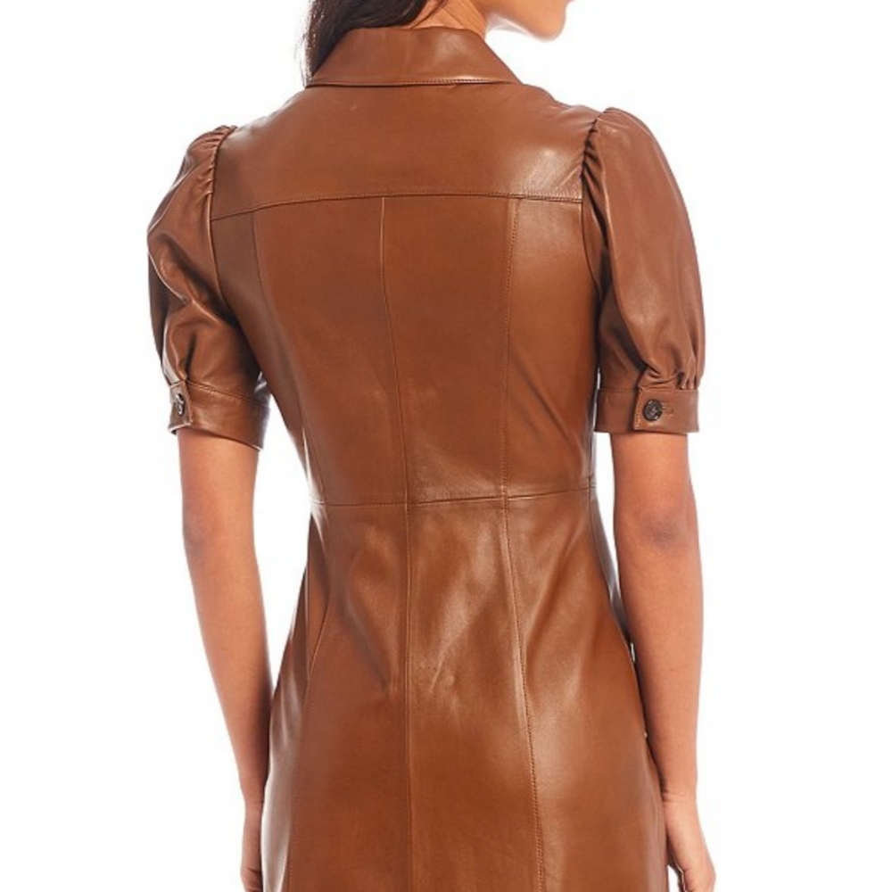 Antonio Melani Chestnut Leather Shirt Dress - Picture 2 of 4